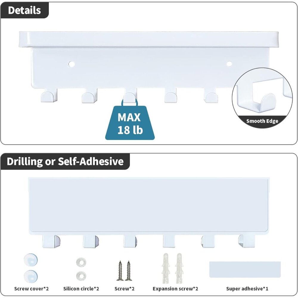 Key Holder for Wall, Key Hooks with Tray and 6 Hooks, Wall Mounted Key Holder fo - Picture 4 of 6